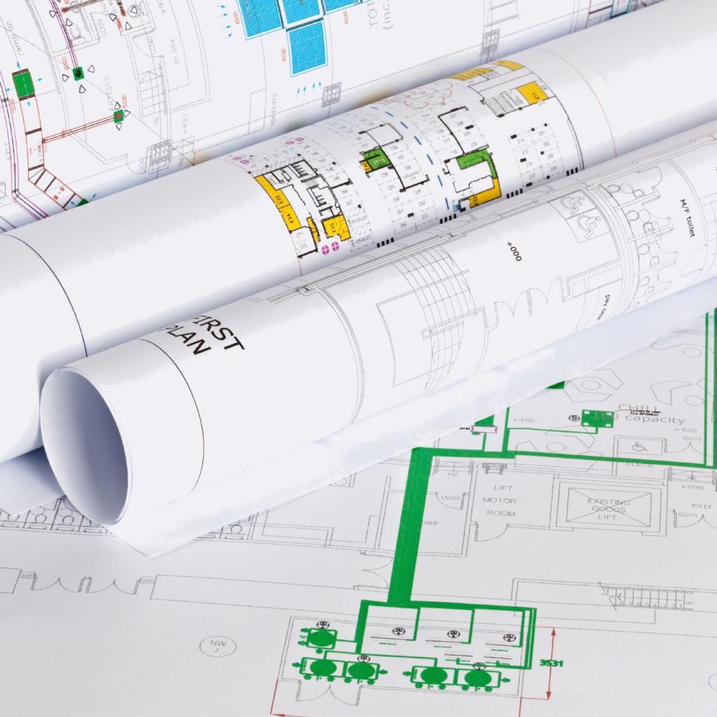 gerollte Bauzeichnung