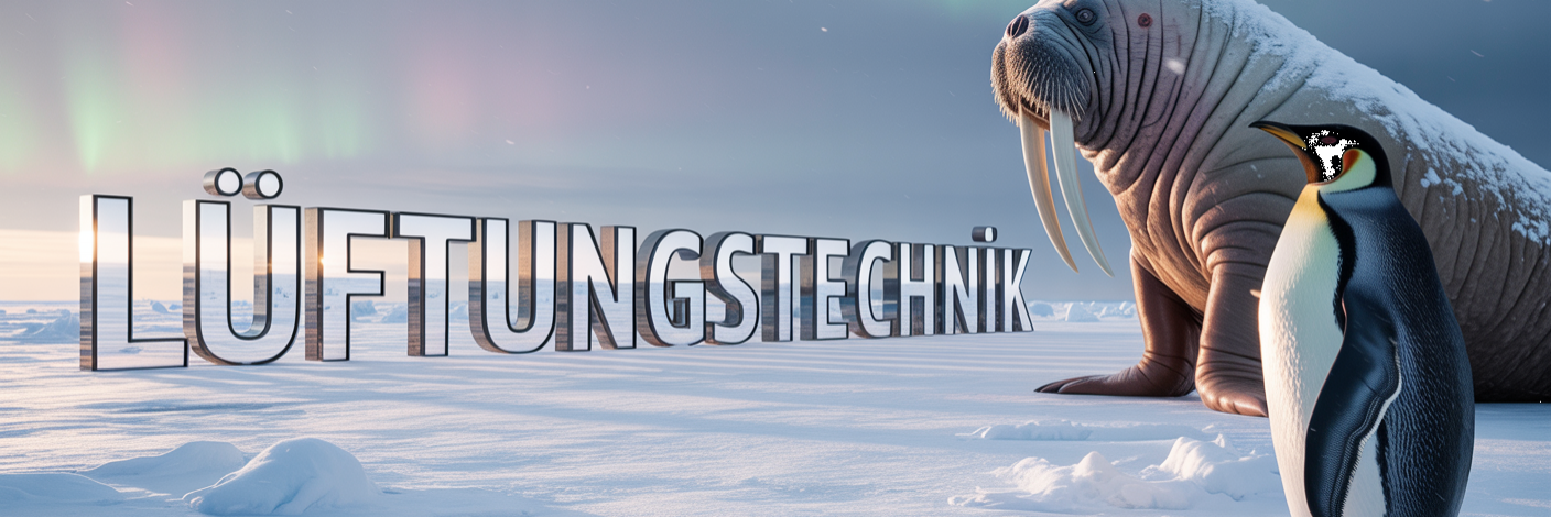 Pinguin und Walross schauen auf die Schrift  Lüftungstechnik